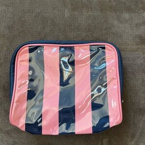 Pink and Navy Striped Cosmetic Bag